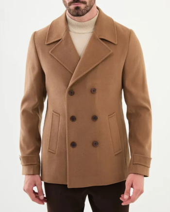 Men's Camel Wool Double-Breasted Peacoat