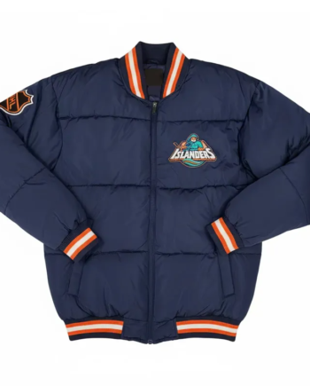 Navy Polyester Full-Zip Puffer Jacket with Team Patch