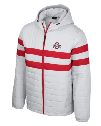 Gray Nylon Puffer Full-Zip Hooded Jacket