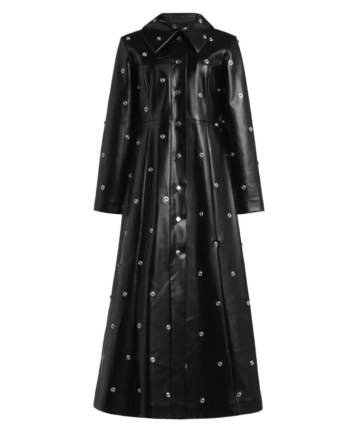 Black Genuine Leather Studded Long Coat