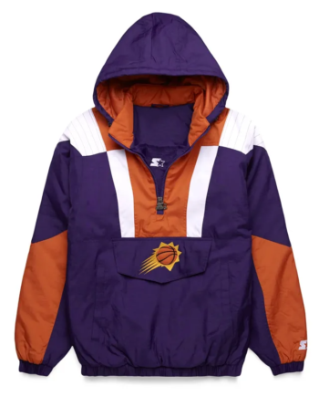 Purple Nylon Half-Zip Pullover Hooded Jacket