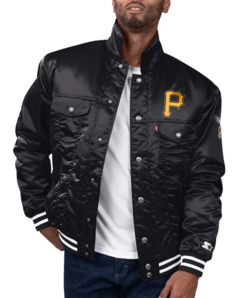 Black Satin Snap-Tab Trucker Jacket