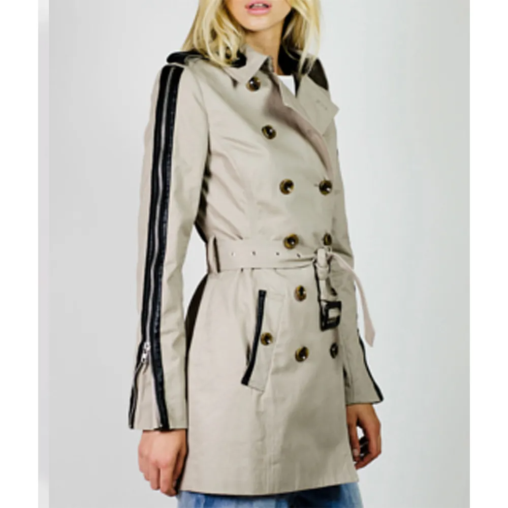 Gray Cotton Double-Breasted Lapel Trench Coat