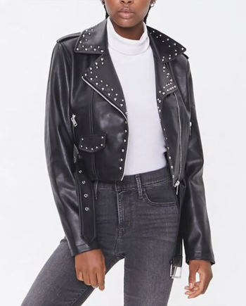 Black Genuine Leather Asymmetrical Zip Studded Jacket