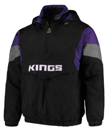 Black Nylon Half-Zip Pullover Anorak Hooded Jacket