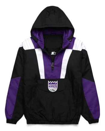 Black Nylon Half-Zip Pullover Hooded Jacket