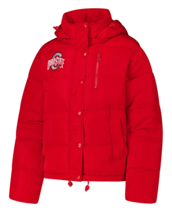 Scarlet Nylon Full-Zip Puffer Hooded Jacket