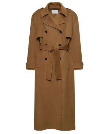 Brown Wool Double-Breasted Belted Trench Coat