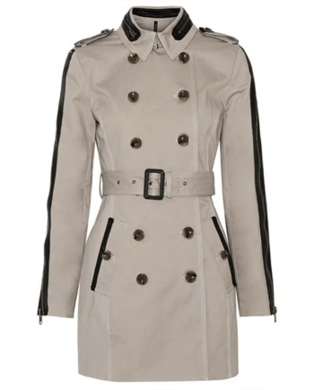 Gray Cotton Double-Breasted Lapel Trench Coat