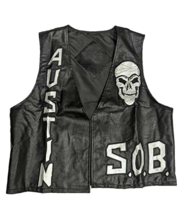Black Genuine Leather V-Neck Sleeveless Open Vest