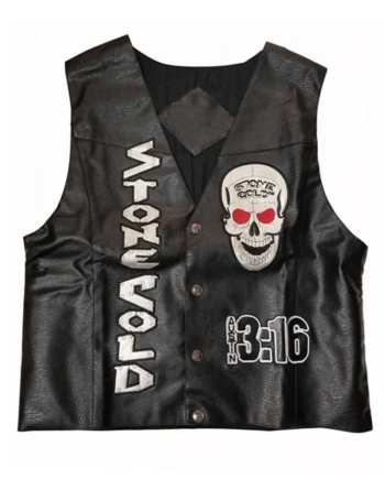 Black Genuine Leather Sleeveless Vest with Embroidered Logo