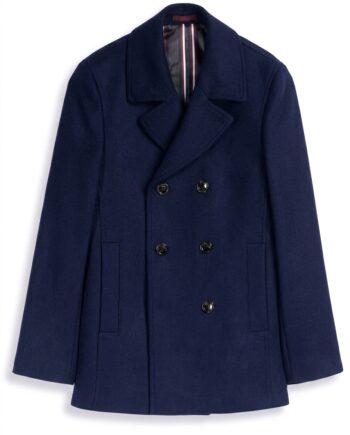Blue and Black Double-Breasted Wool Peacoat