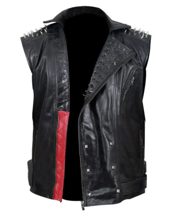 Black Genuine Leather Lapel Vest with YKK Zipper