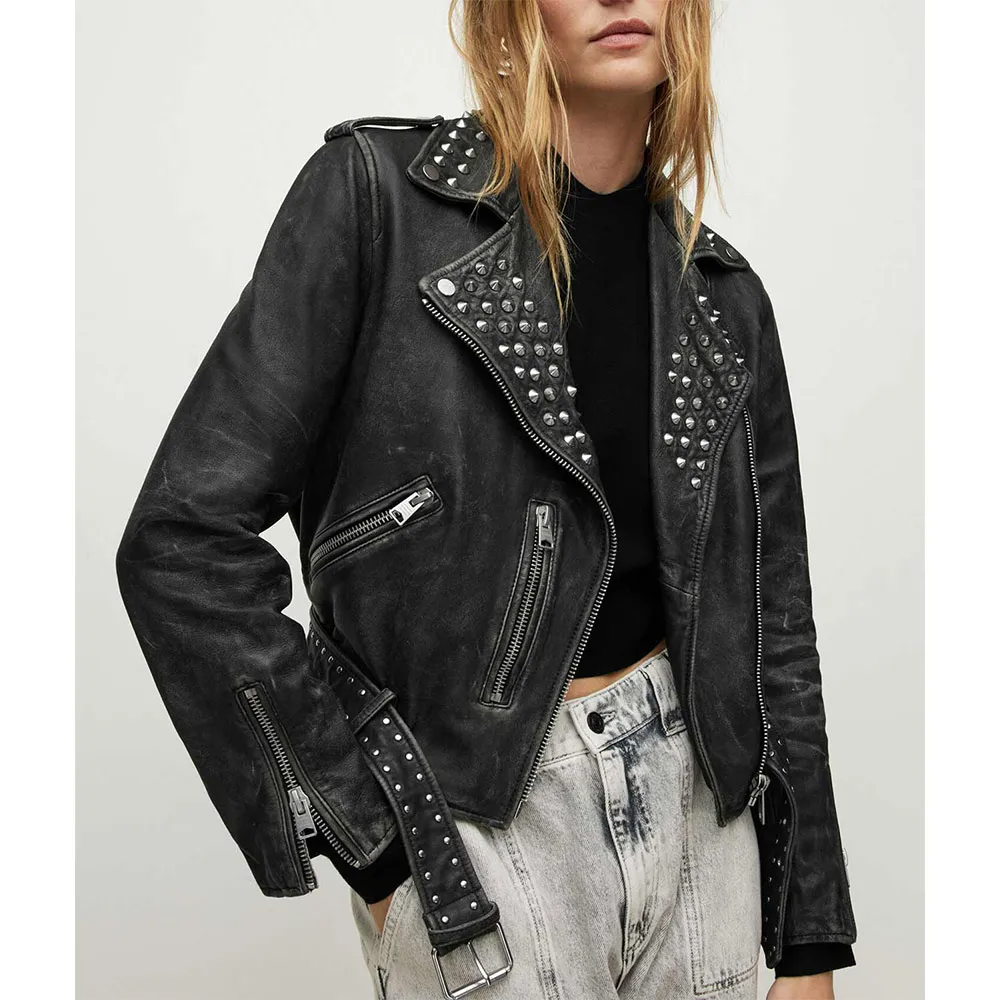 Black Genuine Leather Shirt Collar Button Jacket
